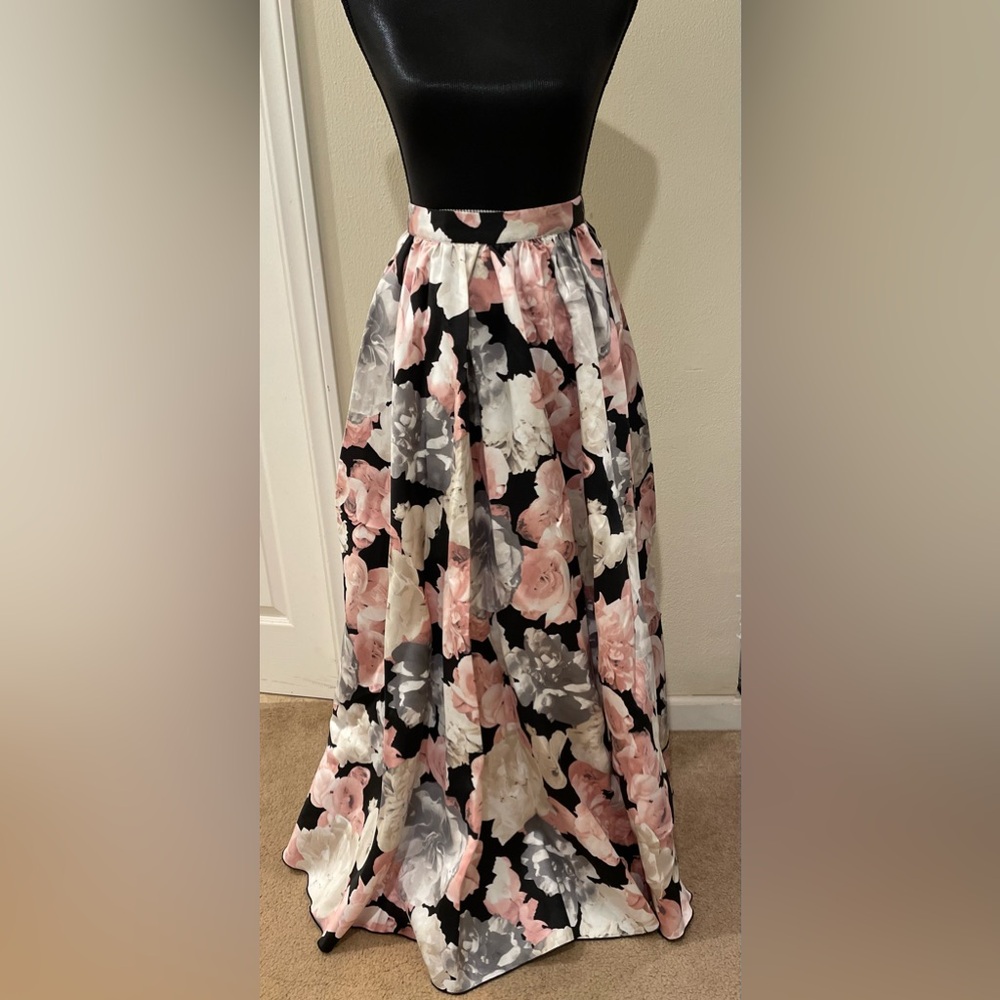 Floral Maxi Skirt - Pink, Gray, and Black